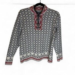 Cabela’s Woman’s Nordic Fair Isle Sweater Clasp Close Merino Wool Blend size L